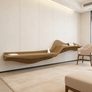 Étagère murale décorative d'intérieur artistique ML-WD02, décoration contemporaine pour la maison, lignes fluides, contreplaqué, café, usage commercial - Product Image 5