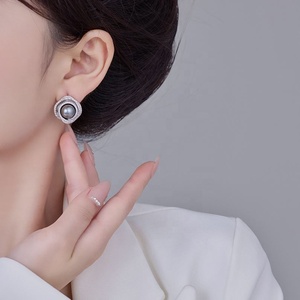 High-End Women's Micro Inlaid Rhinestone Flower <b>Pearl</b> <b>Earrings</b> Trendy Exquisite Sweet Versatile Fashionable Temperament - Product Image 5