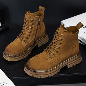 Bottines en daim de vache de qualité supérieure pour femmes, nouvelle collection hiver, lacets, semelles plates, chaudes, respirantes, polyvalentes, mode coréenne, été - Product Image 3