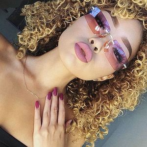 Lunettes de soleil pour femmes, monture en métal tendance, sans monture, verres dégradés, petites lunettes carrées, logo personnalisé - Product Image 3