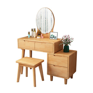 Nordic Solid Wood Dressing <b>Table</b> With Storage Cabinet Extendable Makeup <b>Mirror</b> Bedroom Furniture Natural Wood Color - Product Image 5