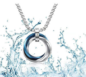 Yüksek kalite paslanmaz çelik elmas kolye Hip Hop erkekler kolye üç yüzük yuvarlak daire kolye kolye - Product Image 6