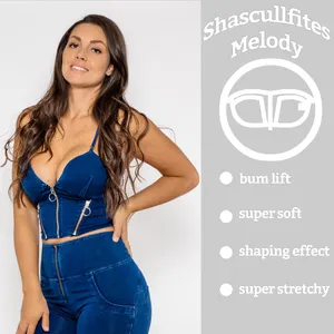 Shascullfites Nieuwe Originele Vrouwen Denim Blauw Sexy Shaper Tops Enhancing Vormgeven Beha Met Ritsen