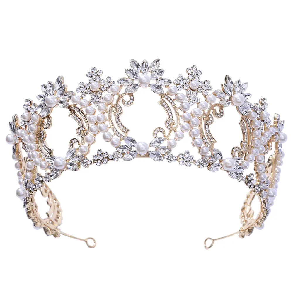 2021 Amazon Top Sell Crystal Pearl Wedding Crown Rhinestone Tiaras and Crowns