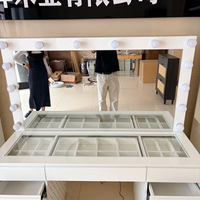 Coiffeuse moderne blanche avec miroir à 16 ampoules LED, grand bureau de maquillage à 9 tiroirs, table de toilette de luxe en gros