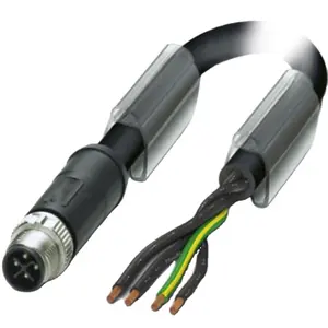 Kabel Daya Tahan Air 4 Pin PUR Halogen Gratis Hitam Arus AC M12 S Kode Konektor Melingkar