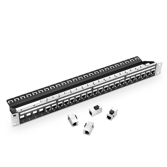 New 24-Port High-Density Shielded Patch Panel, 1U Rack Mount with Built-in Cable Management, UTP Compatible, OEM Welcome