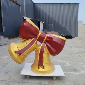 Campanas de Navidad Cinta de color rojo Adornos dorados Decoración de Festival Fibra de vidrio Decoraciones navideñas al aire libre Exhibición - Product Image 1