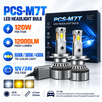 Ampoule LED Tri-Couleur PCS-M7T 120W 12000LM Blanc Jaune Chaud H7 H11 9005 9006 Homologuée DOT E-mark FMVSS IP68 Multi-Mode