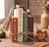 7 Pièces Décorations de Table en Bois pour l'Automne, Empilement de Livres, Feuilles Tombantes