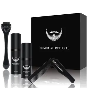 Private Label Organic Mens Vegan Beard Care Growth Oil Products Balm Grow Derma Roller 540 Set Beard Growth Kit