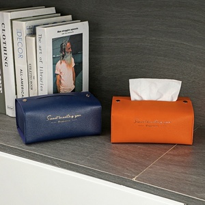 PU Leather Tissue <b>Box</b> Holder Print Rectangular Foldable Napkins Container for Living Room Bedroom Car Home Office - Product Image 3