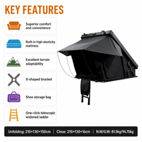 Tente de toit rigide triangulaire en aluminium, cadre en X, 16 cm de profondeur, pour 2 à 3 personnes, imperméable, 4 saisons, pour SUV 4x4 et overlanding