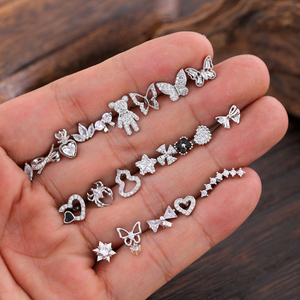 Juego de 10 Aretes para Cartílago, Hélix Medio, Tragus y Concha, 20g, Acero Inoxidable Quirúrgico Hipoalergénico con Circón, Joyería de Piercing para Mujer - Product Image 2