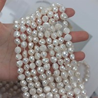 Chaîne de perles d'eau douce blanches naturelles 9-10 mm baroques, polies des deux côtés, trou central, vente en gros pour la fabrication de bijoux