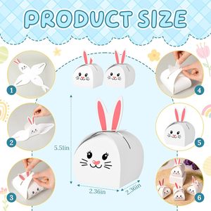 Sacs cadeaux lapin, boîtes <span class=keywords><strong>de</strong></span> friandises <span class=keywords><strong>de</strong></span> Pâques, sacs en papier pour friandises, jolies boîtes cadeaux pour bonbons, sacs à biscuits en forme <span class=keywords><strong>de</strong></span> lapin pour fêtes - Product Image 2