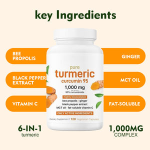 OEM/ODM Özelleştirilebilir Kurkumin Kapsülleri 6'sı 1 Arada Saf Zerdeçal Kurkumin 1000mg Kompleksi Erkekler ve Kadınlar İçin Eklem Desteği 60 Kapsül - Product Image 2