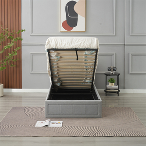 Cama Moderna con Almacenamiento, Tapizada en Lino Gris, Estilo Simple, Individual/Doble, con Sistema de Elevación Neumático - Product Image 3