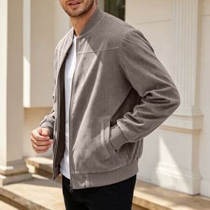 TEMU cross-border European and American <b>men's</b> <b>suede</b> zipper <b>jacket</b> solid color stitching stand collar simple solid color slim fit - Product Image 2