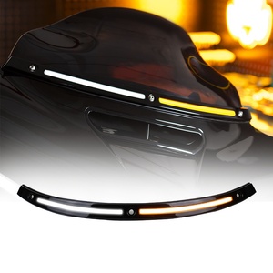 2014-2025 for <strong>Harley</strong> Touring Black Front LED Windshield Trim Lights with White DRL &amp; Amber Turn Signals Motorcycle Lighting - Product Image 1