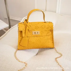 Agitação Mulheres Correntes Imprime Bolsas Atacado PU Senhora Sacos Menina Cor Pura Botão Quadrado Crossbody Bag China Poliéster Pequeno