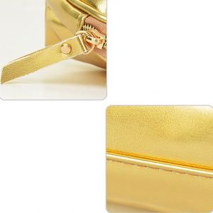 Luxury Pure Golden Color Fashion Travel Women's Cosmetic Bag Pu Leather <b>Case</b> Toiletry <b>Makeup</b> Pouch With Zipper - Product Image 5