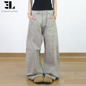 Pantalons de travail en twill LARSUR, fabriqués sur mesure, style <span class=keywords><strong>chino</strong></span>, coupe ample, jambe droite, taille haute, décontractés, en denim twill, pour femmes - Product Image 5