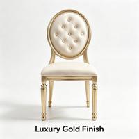 Chaise de salle à manger capitonnée à boutons, dossier rond, cadre blanc, en similicuir bleu, style Louis français, pour restaurant et mariage