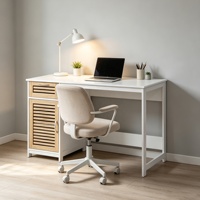 Escritorio de Computadora para el Hogar con Gabinete de Almacenamiento con Rejillas, Escritorio de Madera Blanco con Cajón y Puerta Ventilada, Fácil de Armar