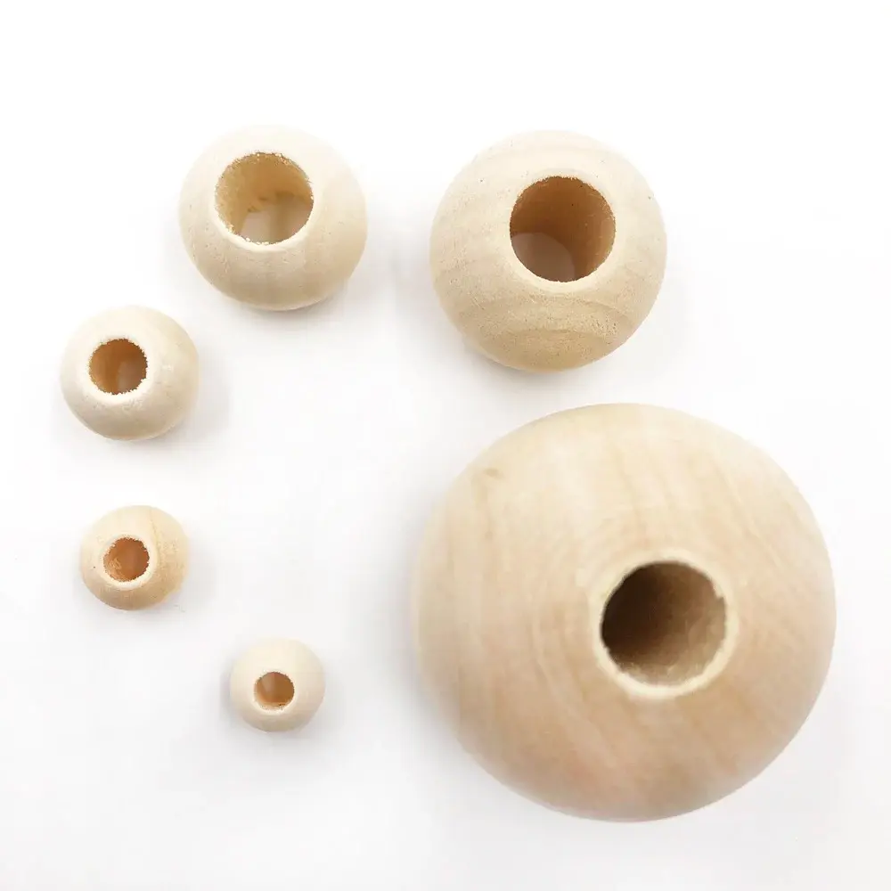 100pcs/bag Big Hole wooden Natural Ball Round Stripe Spacer Wood Beads Lead-Free Loose Beads DIY Jewelry Making Findings