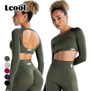 Baju Olahraga Yoga Wanita Model Crop Tanpa Punggung Desain Baru Lcool, Grosir, Lengan Panjang, Pinggang Tinggi, Seamless - Product Image 1