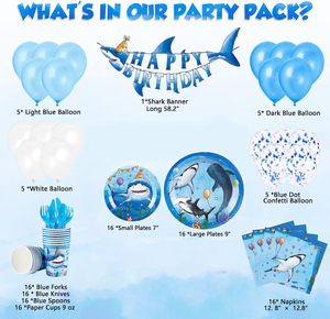 DAMAI Shark Party Supplies Disposable Plates Set Birthday <b>Decorations</b> Kids Theme Party Tableware - Product Image 4