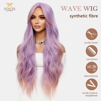 Perruque Ombrée Violet-Orange à Ondulations Souples en Fibre Haute Température, Boucles Longues et Volumineuses pour Femme, Usage Quotidien, Vacances, Cosplay, 30 Pouces
