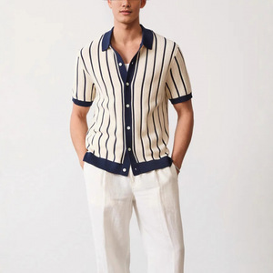 Polo en tricot à manches courtes rayé pour homme SMLXLXXL3XL4XL5XL Haute élasticité Sans plis Design asymétrique - Product Image 3