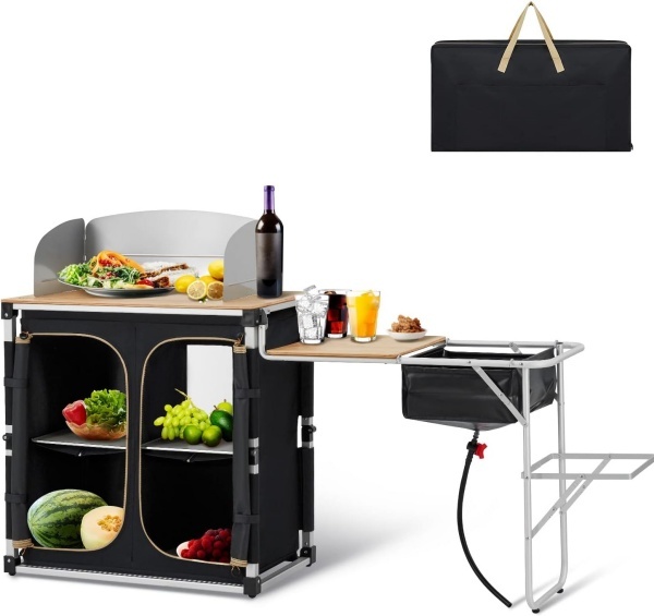 Portable Picnic Table Aluminum Outdoor Folding Camping Kitchen Table Cooking Station With Storage Organizer for Camp BBQ Picnic
