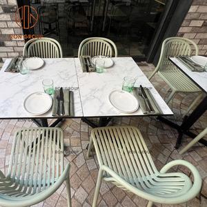 Juego de muebles modernos para cafetería y cafetería al aire libre, sillas de metal verde con mesas de mármol blanco y Marco de metal para <span class=keywords><strong>restaurante</strong></span> - Product Image 6