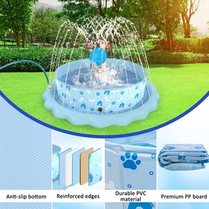 สระว่ายน้ำเป่าลม PVC สำหรับสัตว์เลี้ยง พร้อมแผ่นสปริงเกอร์น้ำกระเซ็น ขนาด 190*30 ซม. สีฟ้า สำหรับสัตว์เลี้ยง สนุกสนานในน้ำในสวนหลังบ้านช่วงฤดูร้อน - Product Image 4