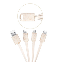 Gadgets Innovative Wheat Straw Eco Charging Cables 3 en 1 Usb Charging Cable Keychain Environmentally Friendly Degradable