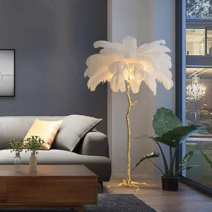 Moderna camera da letto di lusso soggiorno resina/rame lampada da terra led in piedi piuma di struzzo piuma lampada da terra di design