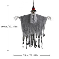 Décoration Suspendue Classique en Plastique pour Halloween : Sorcière Squelette Effrayante avec Robe Déchirée Rouge et Noire et Pendentif pour Fête à la Maison Hantée