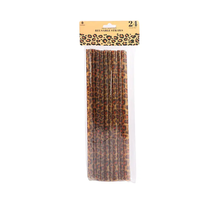 Экологичные соломинки с принтом гепарда для питья, многоразовые полипропиленовые твердые пластиковые соломинки с различным леопардовым дизайном
