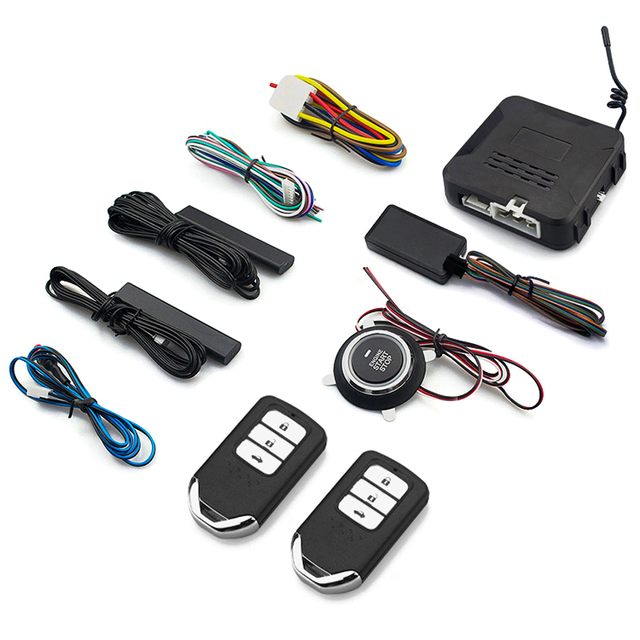 12V Universal Car Alarm System with Keyless Entry Controlled Keyless Entry Start Stop Button Two Remote Controls
