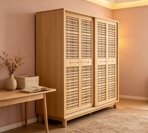 Scandinavian Minimalist Durable Wooden <b>Wardrobe</b> Hinged Solid Wood Freestanding Customizable Multi-purpose Modern Bedroom - Product Image 1