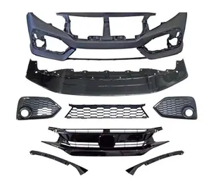 Kit Ekor Grill Depan dan Belakang Konversi Bumper Depan dan Belakang untuk Honda Civic 10TH Gen TR Style Bumper 2016-2020