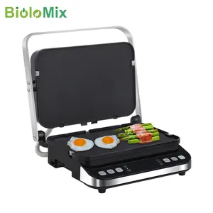 BioloMix Mesin Panggang Multi Dapur Elektrik, Pembuat Pancake Memanggang Daging Panggang Atasan Datar Tanpa Asap