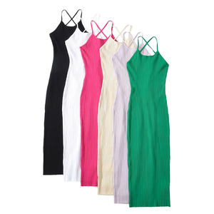 Maxi abito Casual a-line da donna per la primavera estate senza spalline Spaghetti senza maniche <span class=keywords><strong>con</strong></span> <span class=keywords><strong>spacco</strong></span> Sexy <span class=keywords><strong>in</strong></span> vita naturale - Product Image 4