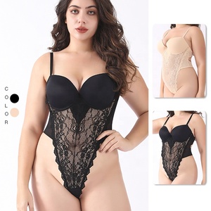 <span class=keywords><strong>Lingerie</strong></span> européenne et américaine, body sculptant en dentelle à col en V, string, taille plus, body sculptant à bretelles, coupe ajustée, dos nu - Product Image 2
