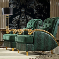 Fauteuil de détente de style italien, luxe léger, en cuir véritable, design serpent, cuir de crocodile, fauteuil individuel