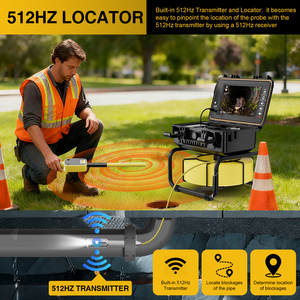 Caméra d'inspection de canalisations et de tuyaux avec écran 9 pouces, localisateur 512 Hz, caméra endoscopique auto-nivelante 1080P, DVR vidéo 32 Go, 30 m (100 pieds) - Product Image 2