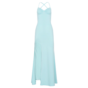 เดรสไหมพรมคุณภาพสูงทรงยาว คอวี แต่งผ้าแบบแพทช์เวิร์ค เปิดหลัง ผูกโบว์ ดีไซน์รักษ์โลก เอวเข้ารูป ระบายอากาศได้ดี - Product Image 6